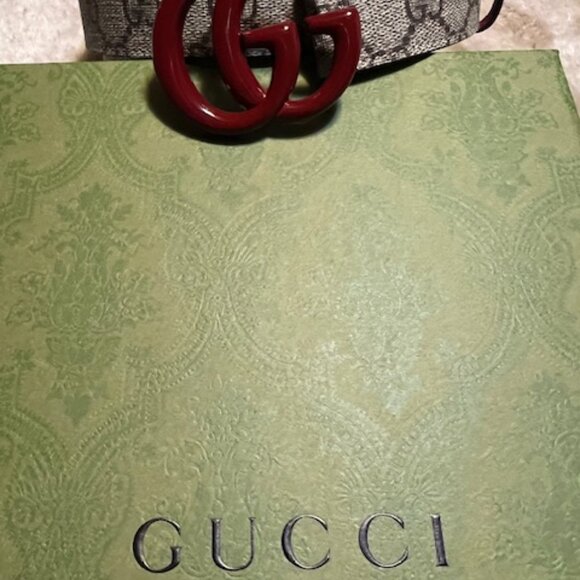 NWOT Authentic Gucci GG Marmont Leather Belt W/Burgundy Ceramic Buckle Size 105 - Picture 5 of 11